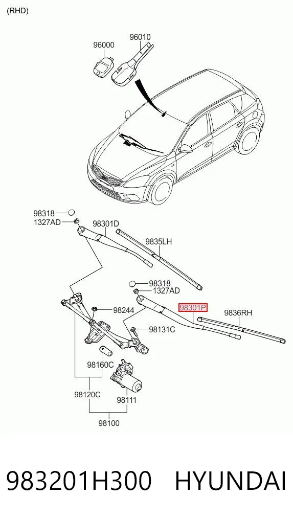 Поводок стеклоочистителя 983201H300 Hyundai/Kia