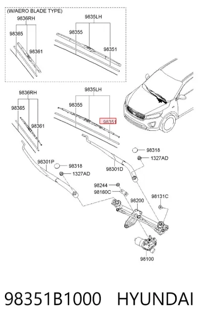 Резинка щетки стеклоочистителя водительская HYUNDAI 98351B1000