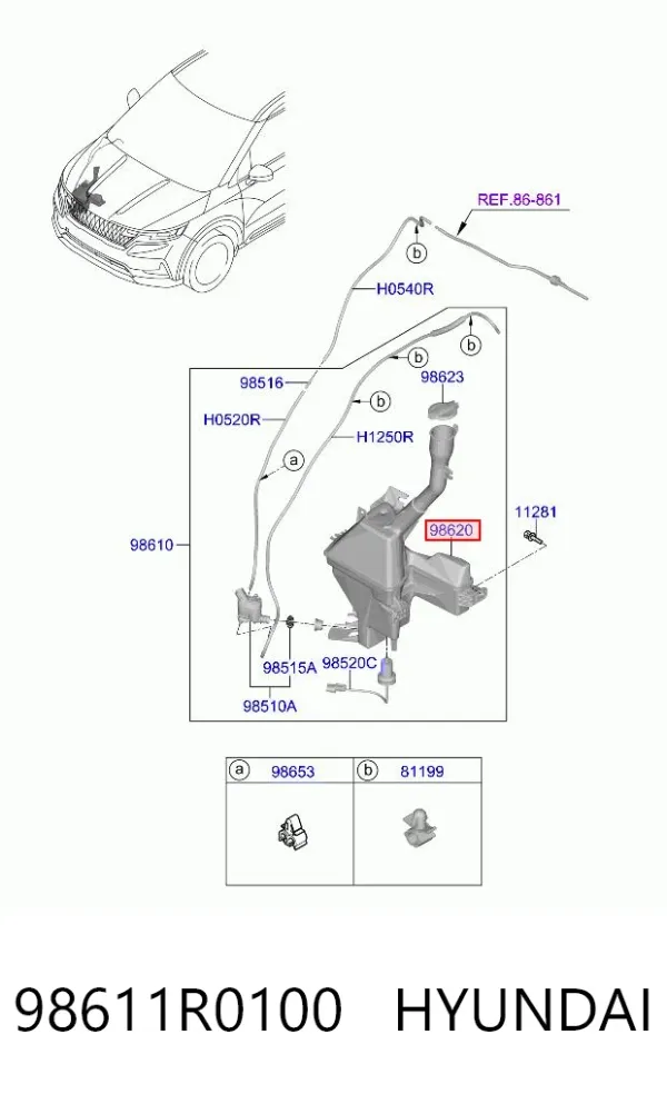 Бачок омывателя 98611R0100 Hyundai/Kia