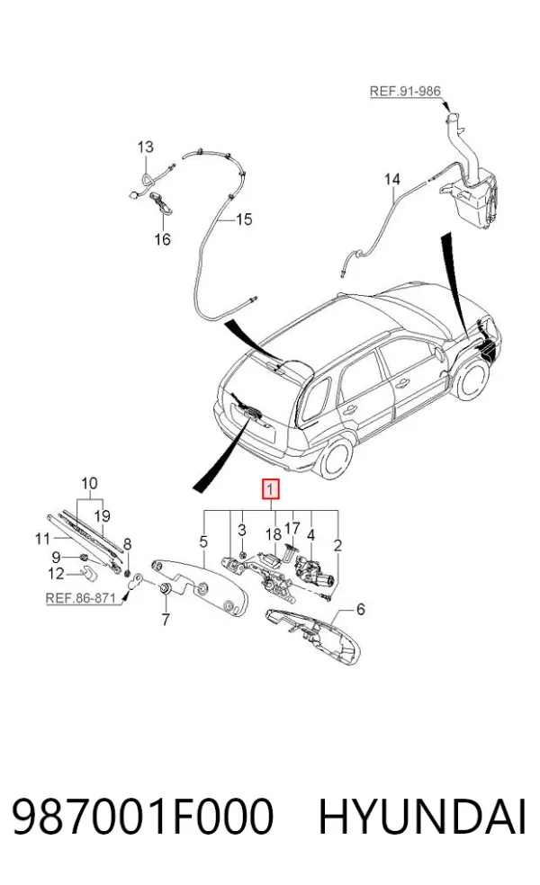 Моторчик заднего дворника 987001F000 Hyundai/Kia