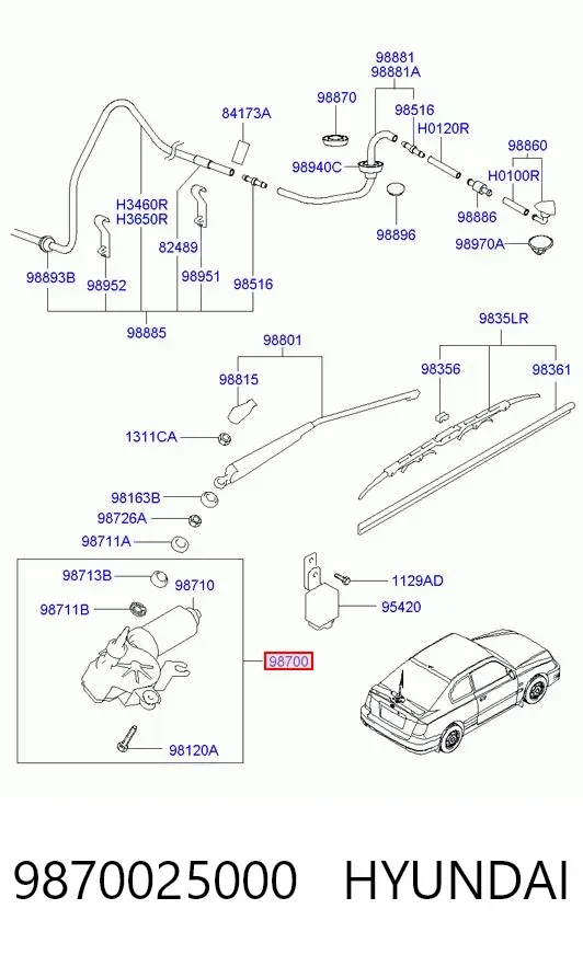 Моторчик заднего дворника 9870025000 Hyundai/Kia