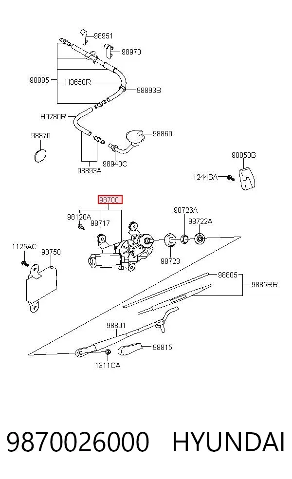 Моторчик заднего дворника 9870026000 Hyundai/Kia