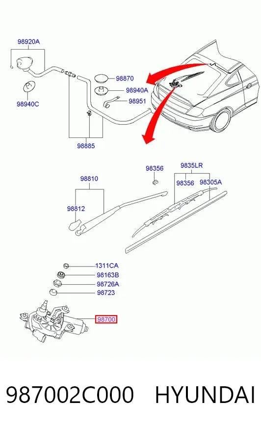 Моторчик заднего дворника Hyundai Coupe II