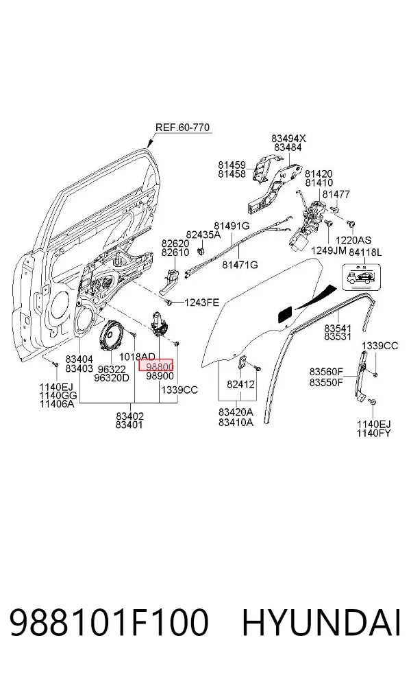 Мотор стеклоподъемника двери передней левой 988101F100 Hyundai/Kia