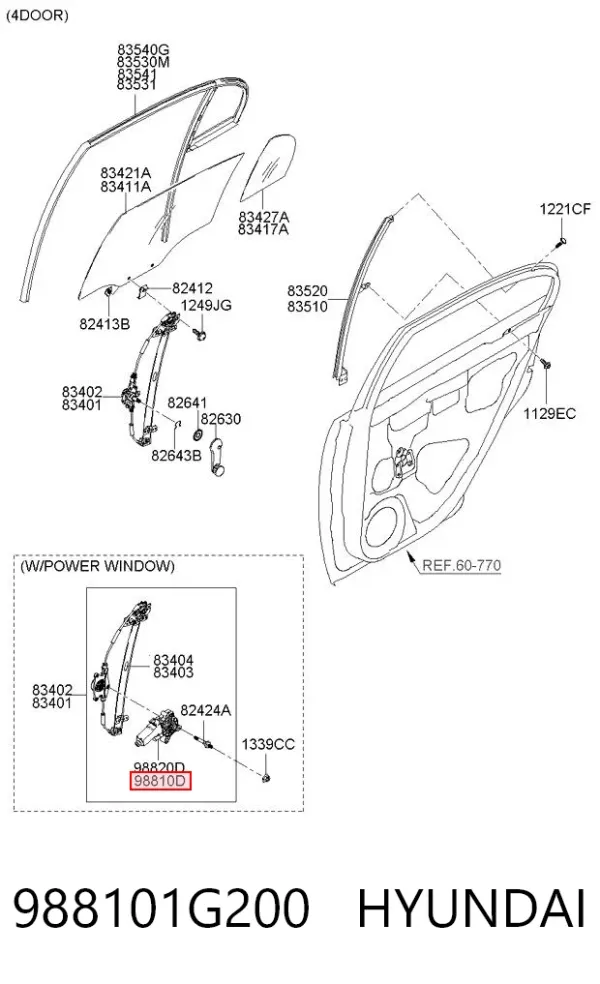 Мотор стеклоподъемника двери задней левой 988101G200 Hyundai/Kia
