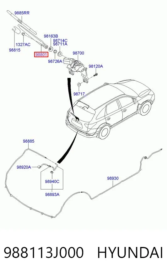 Рычаг-поводок стеклоочистителя заднего стекла 988113J000 Hyundai/Kia