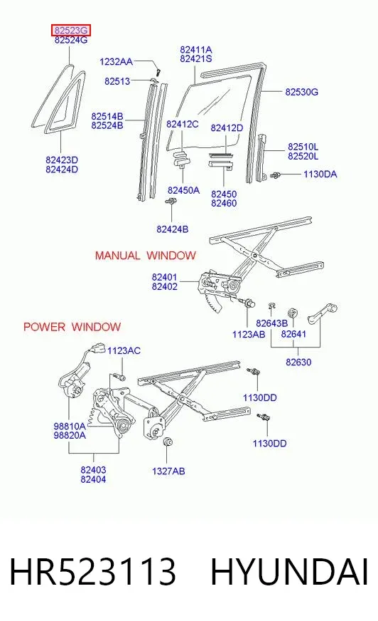 Стекло-форточка двери передней левой HR523113 Hyundai/Kia