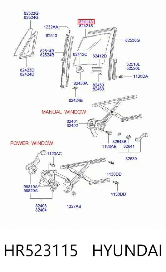 Стекло двери передней левой HR523115 Hyundai/Kia