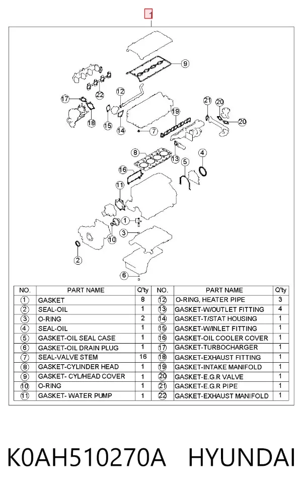 Комплект прокладок K0AH510270A Hyundai/Kia