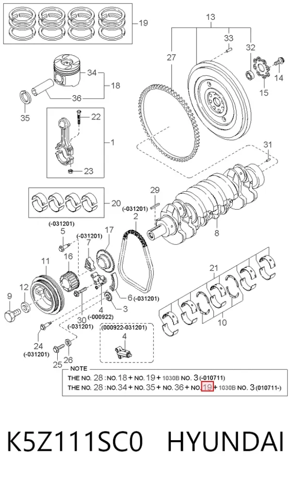 Кольца поршневые K5Z111SC0 Hyundai/Kia