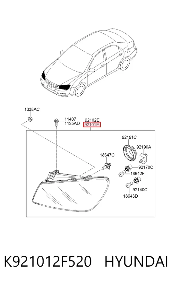 Левая фара K921012F520 Hyundai/Kia