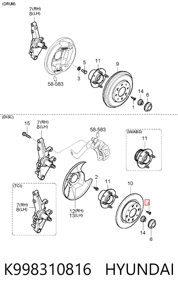 Болт тормозного диска K998310816 Hyundai/Kia