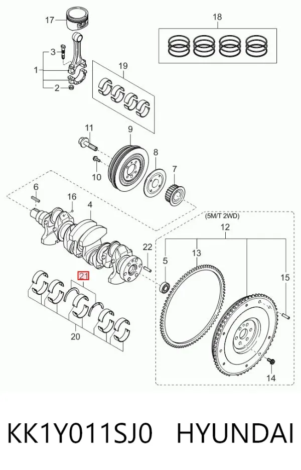 Полукольцо упорное (разбега) коленвала верхнее KK1Y011SJ0 Hyundai/Kia