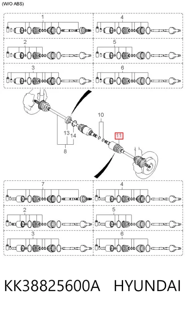 Левая полуось KK38825600A Hyundai/Kia