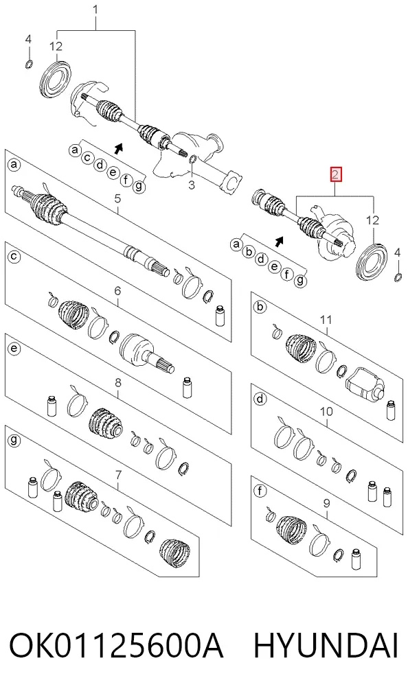 Левая полуось OK01125600A Hyundai/Kia