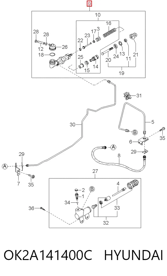 Главный цилиндр сцепления OK2A141400C Hyundai/Kia