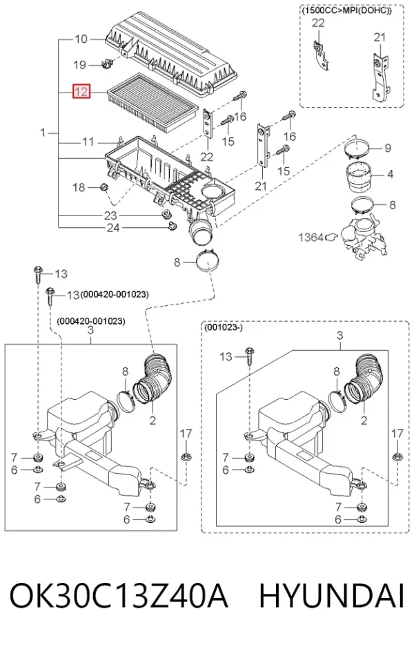 Воздушный фильтр OK30C13Z40A Hyundai/Kia