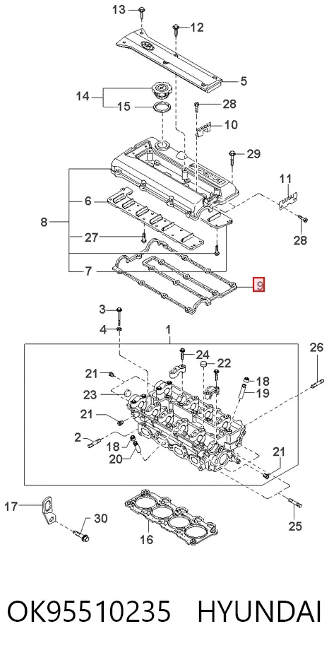 Прокладка клапанной крышки OK95510235 Hyundai/Kia