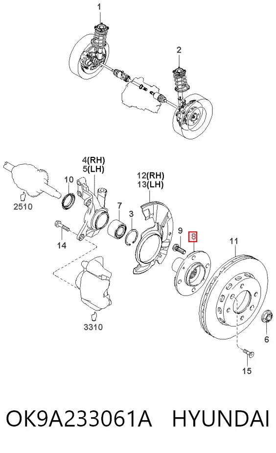 Передняя ступица OK9A233061A Hyundai/Kia