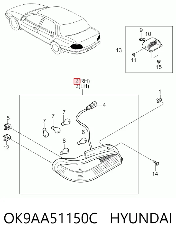Задний фонарь OK9AA51150C Hyundai/Kia