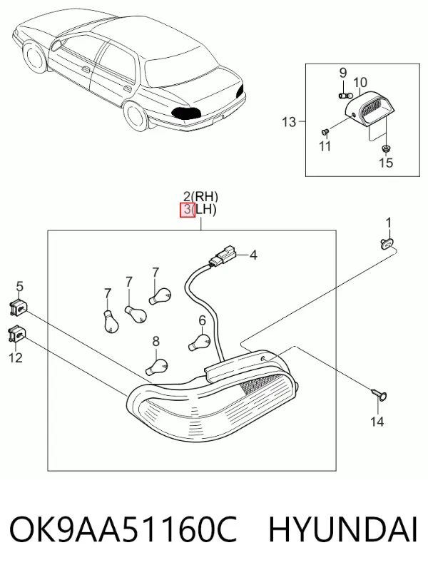 Фонарь задний левый OK9AA51160C Hyundai/Kia