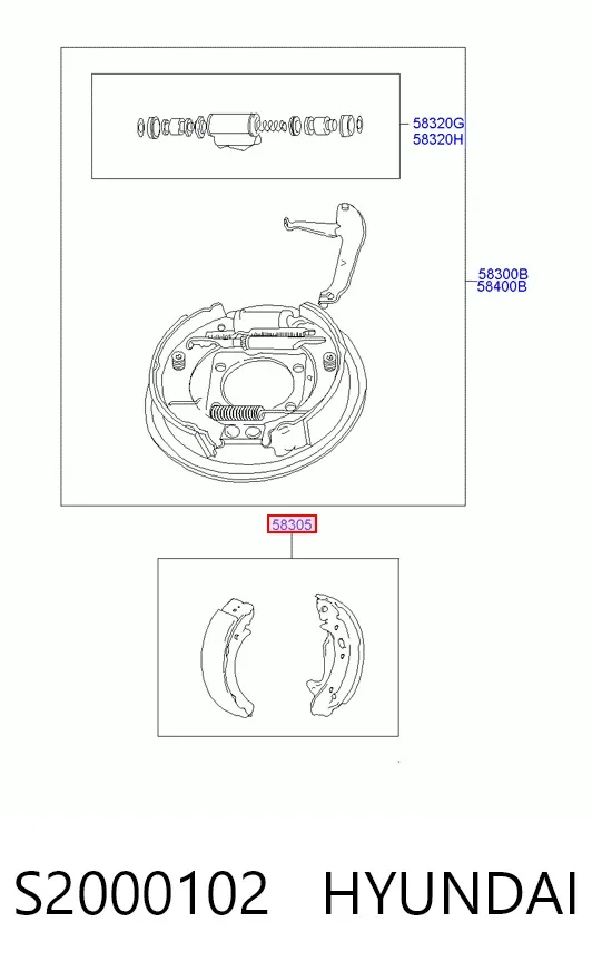 Задние барабанные колодки S2000102 Hyundai/Kia