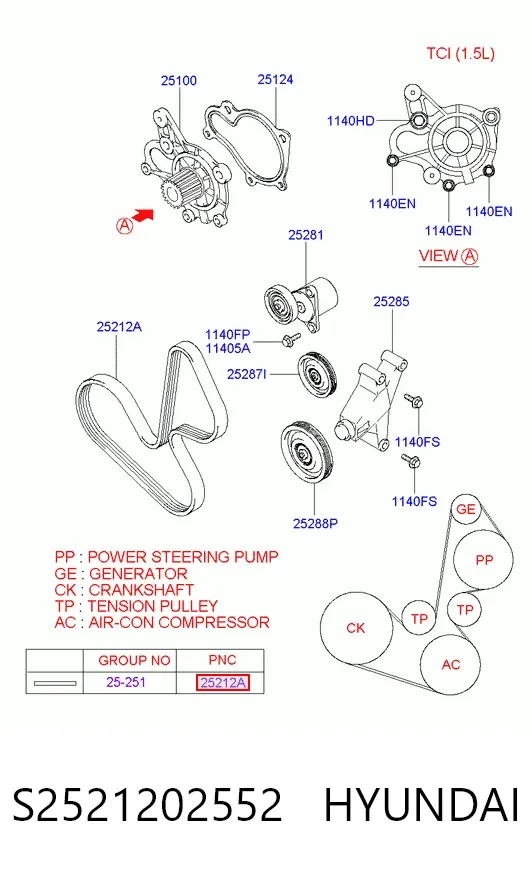 Ремень генератора S2521202552 Hyundai/Kia