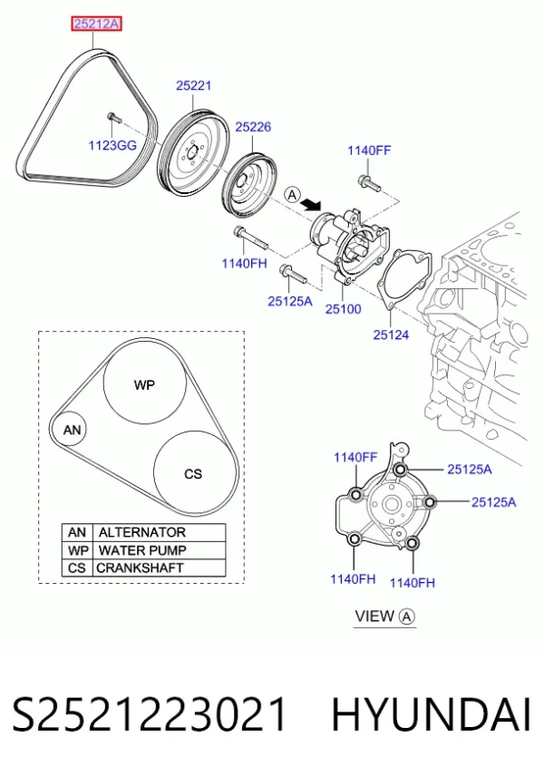 Ремень генератора S2521223021 Hyundai/Kia