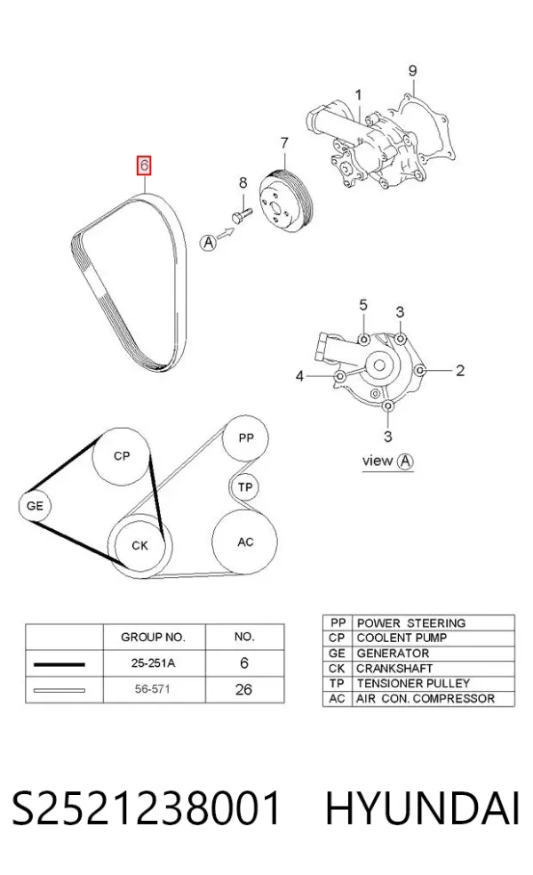 Ремень генератора S2521238001 Hyundai/Kia