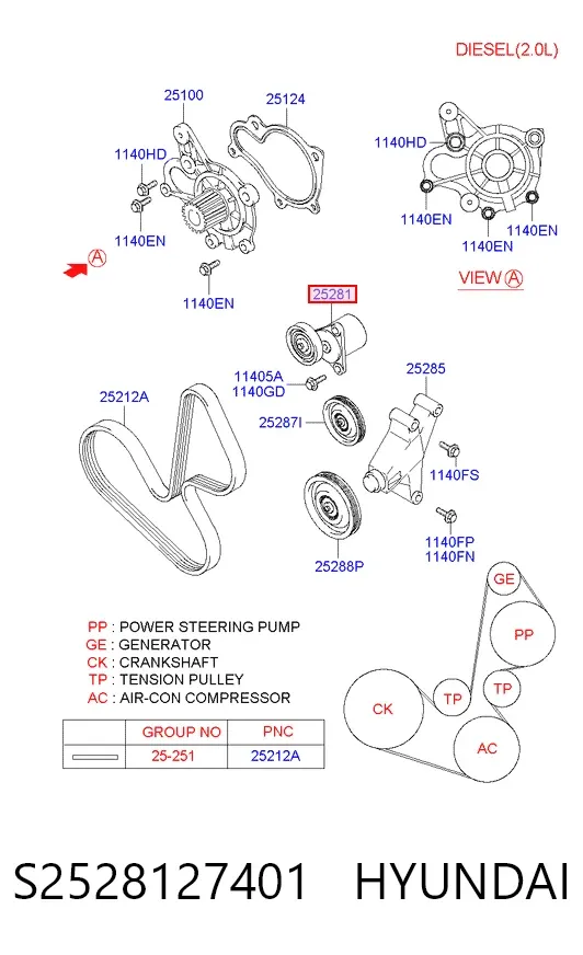 Натяжитель приводного ремня S2528127401 Hyundai/Kia