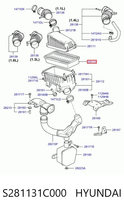 Воздушный фильтр S281131C000 Hyundai/Kia