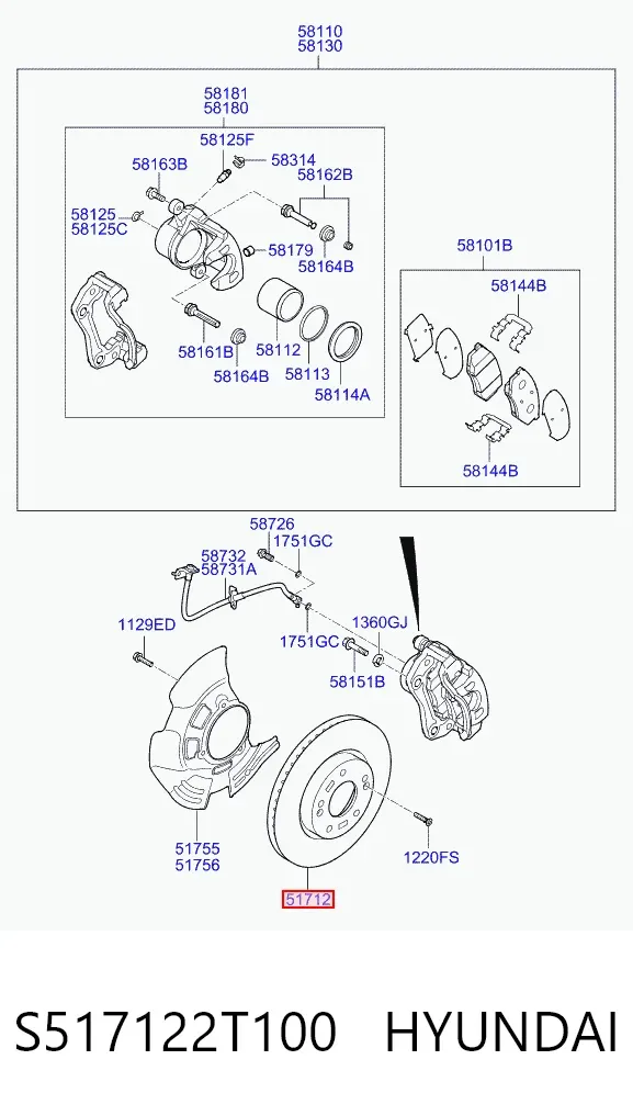 Передние тормозные диски S517122T100 Hyundai/Kia