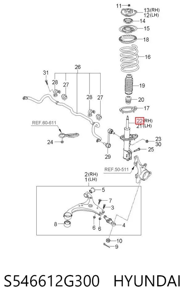 Амортизатор передний правый S546612G300 Hyundai/Kia