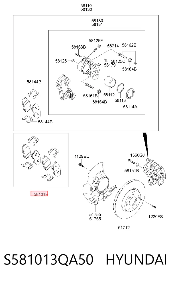 Передние тормозные колодки S581013QA50 Hyundai/Kia
