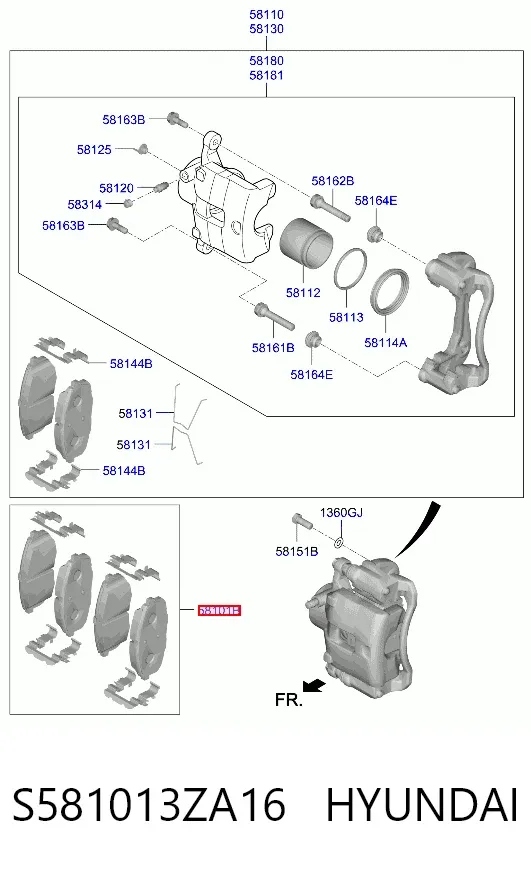 Передние тормозные колодки S581013ZA16 Hyundai/Kia
