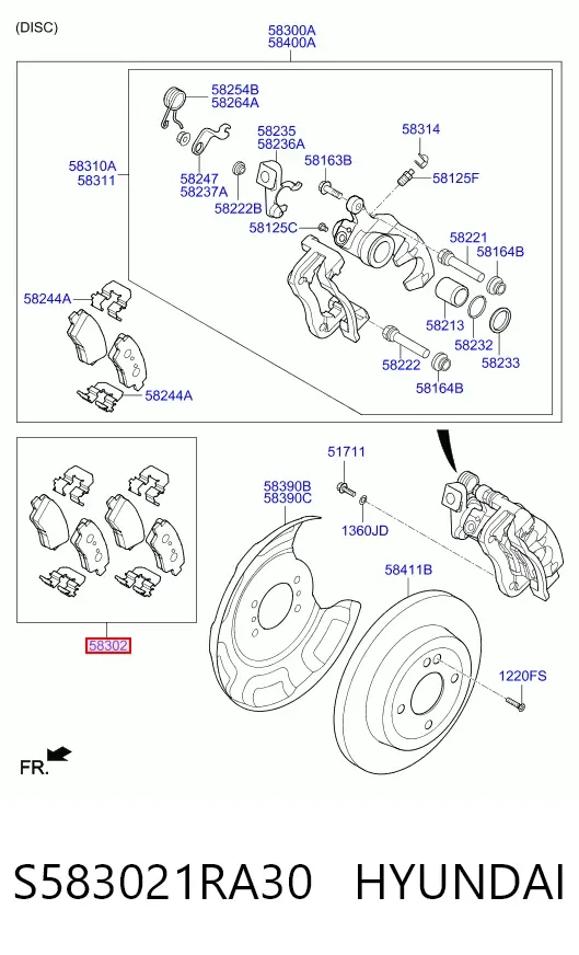 Задние тормозные колодки S583021RA30 Hyundai/Kia