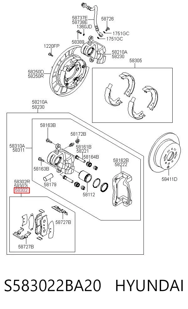 Задние тормозные колодки S583022BA20 Hyundai/Kia