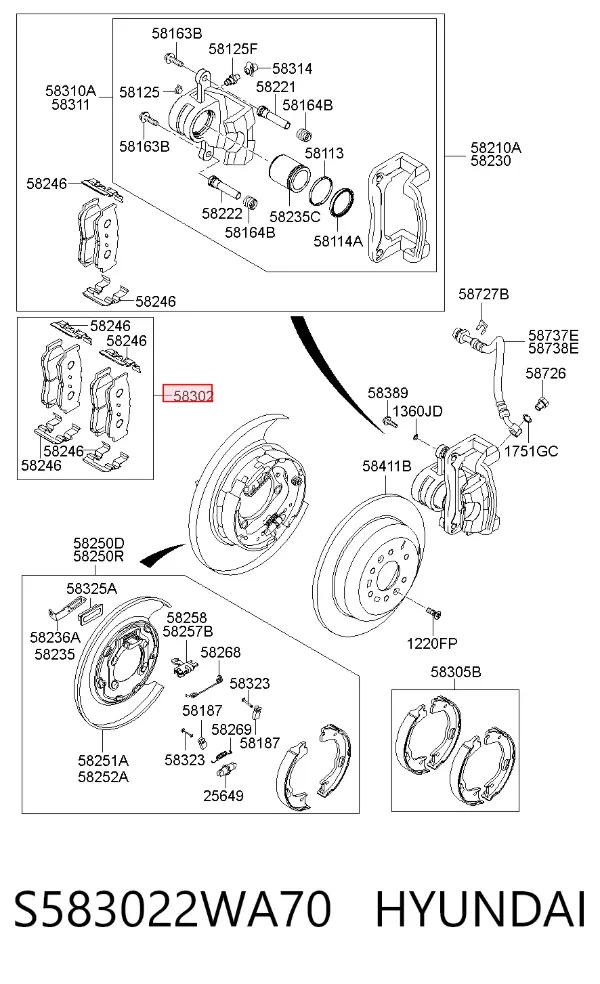 Задние тормозные колодки S583022WA70 Hyundai/Kia
