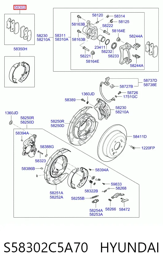 Задние тормозные колодки S58302C5A70 Hyundai/Kia