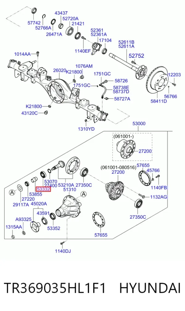 Подшипник хвостовика заднего моста наружный TR369035HL1F1 Hyundai/Kia