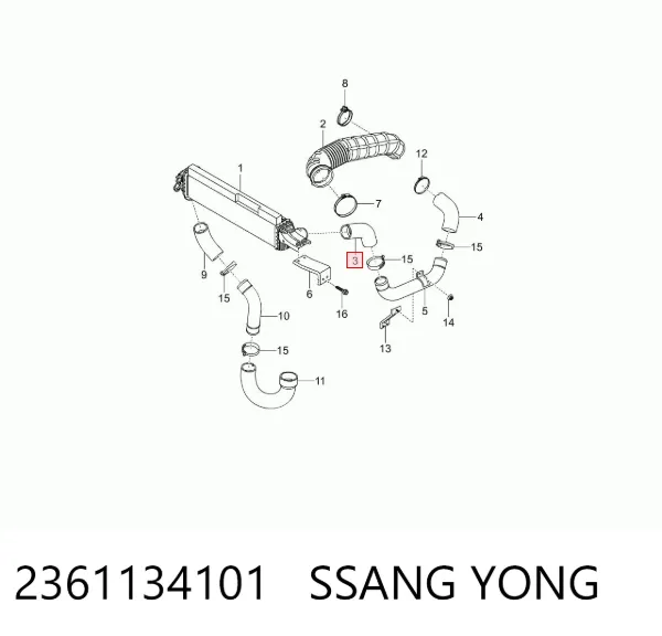 Патрубок интеркулера 2361134101 Ssang Yong