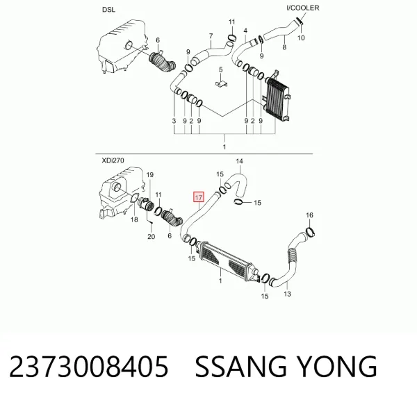 Патрубок интеркулера 2373008405 Ssang Yong