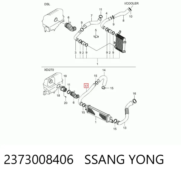 Патрубок интеркулера 2373008406 Ssang Yong