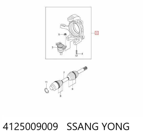 Цапфа передняя левая 4125009009 Ssang Yong