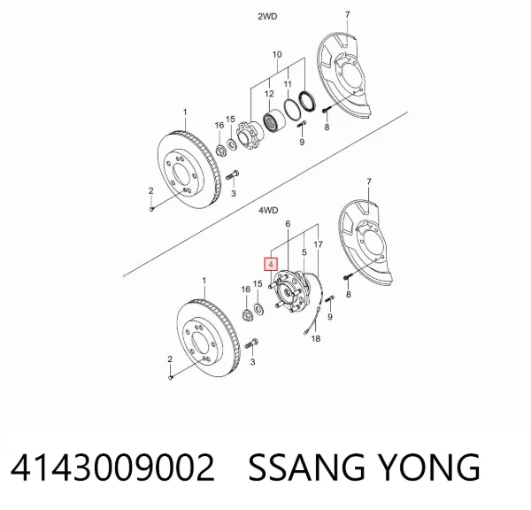Шпилька колесная передняя 4143009002 Ssang Yong