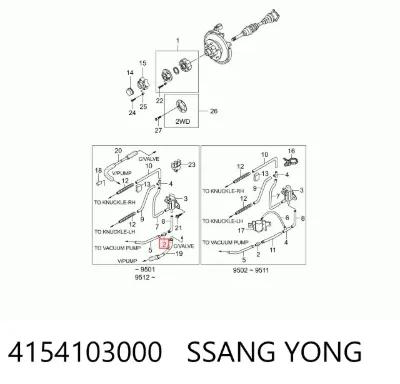 Клапан вакуумный включения переднего моста SSANG YONG 4154103000