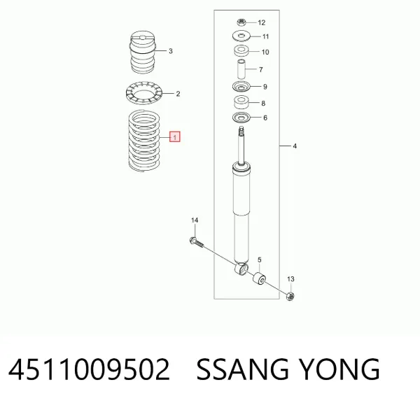 Пружина задняя левая 4511009502 Ssang Yong