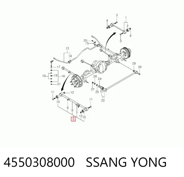 Рычаг (тяга) задней подвески продольный нижний левый 4550308000 Ssang Yong