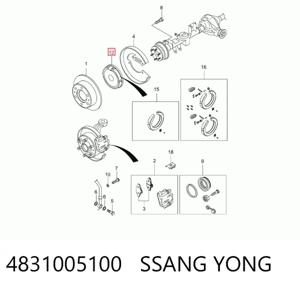 Диск опорный заднего тормозного барабана левый 4831005100 Ssang Yong