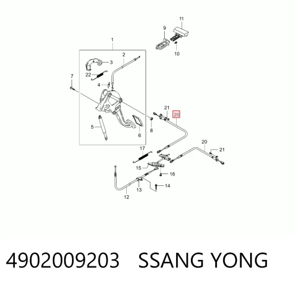 Задний правый трос ручника 4902009203 Ssang Yong